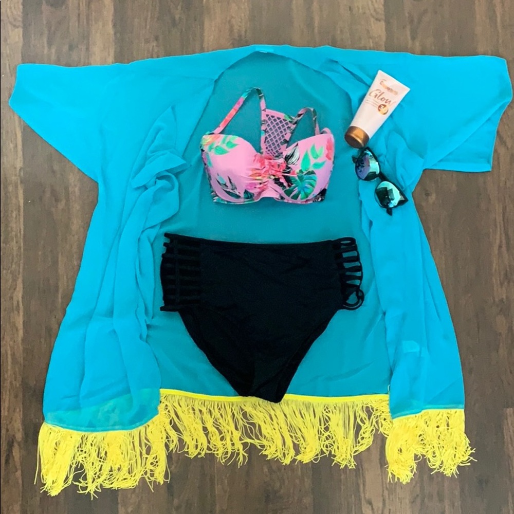 Lularoe Monroe Teal with Yellow Fringe
